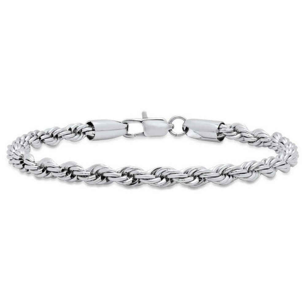 14 KT WHITE GOLD OVERLAY ROPE LINK BRACELET- 8 INCHES LONG- 6 mm wide -MADE IN U